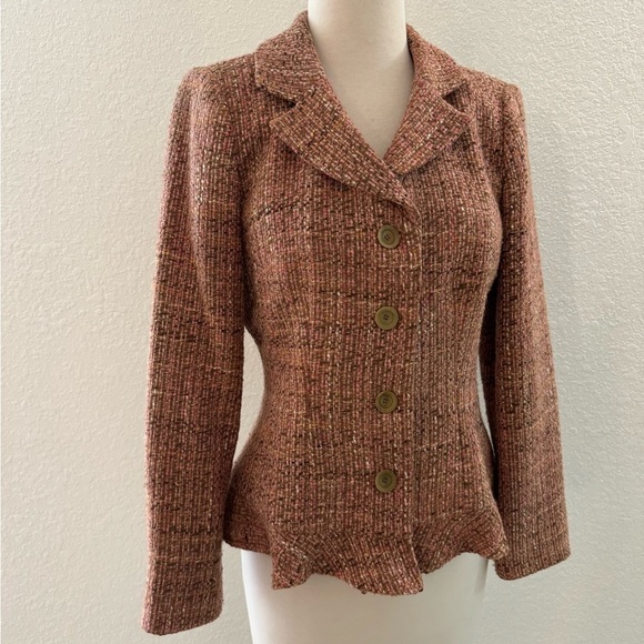 Neiman Marcus Jackets & Blazers - Neiman Marcus‎ VTG 90's Multicolored Tweed Flare Ruffle Blazer Women's Sz. 6